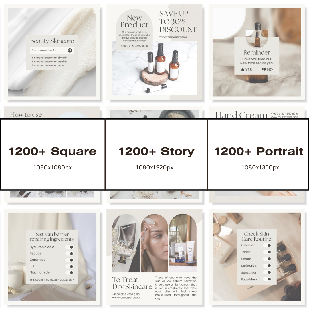 3600+ Skincare Instagram Templates (PLR/MRR)