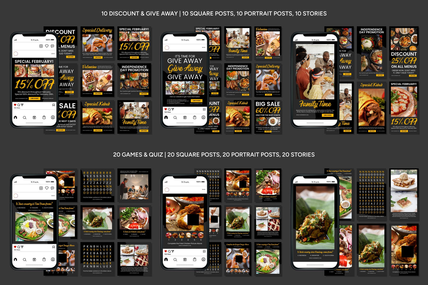 1200+ Restaurant Instagram Templates - Vol. 6