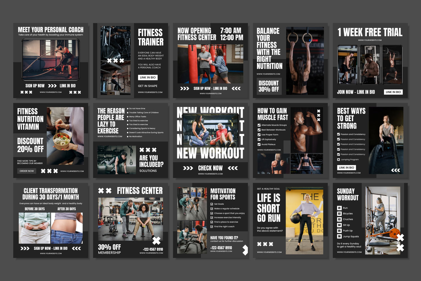 120+ Fitness Instagram Templates - Vol. 1